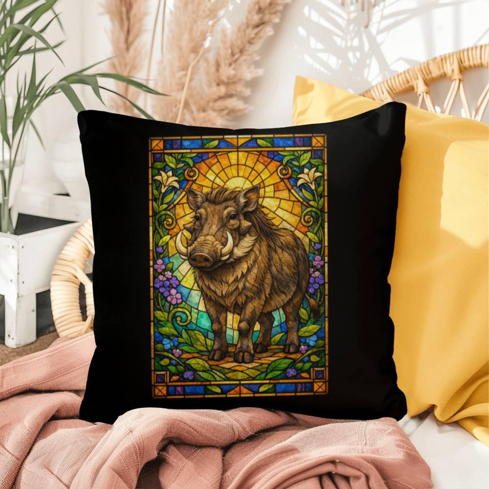Shop our premium warthog stained glass style throw pillow from MySisterIsASurvivor.