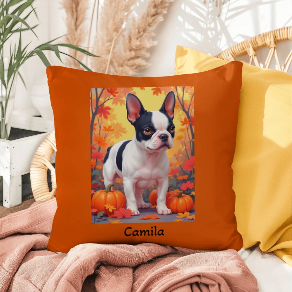 Black Pied French Bulldog pillow, personalized indoor outdoor dog cushion, custom Frenchie decor - MySisterIsASurvivor
