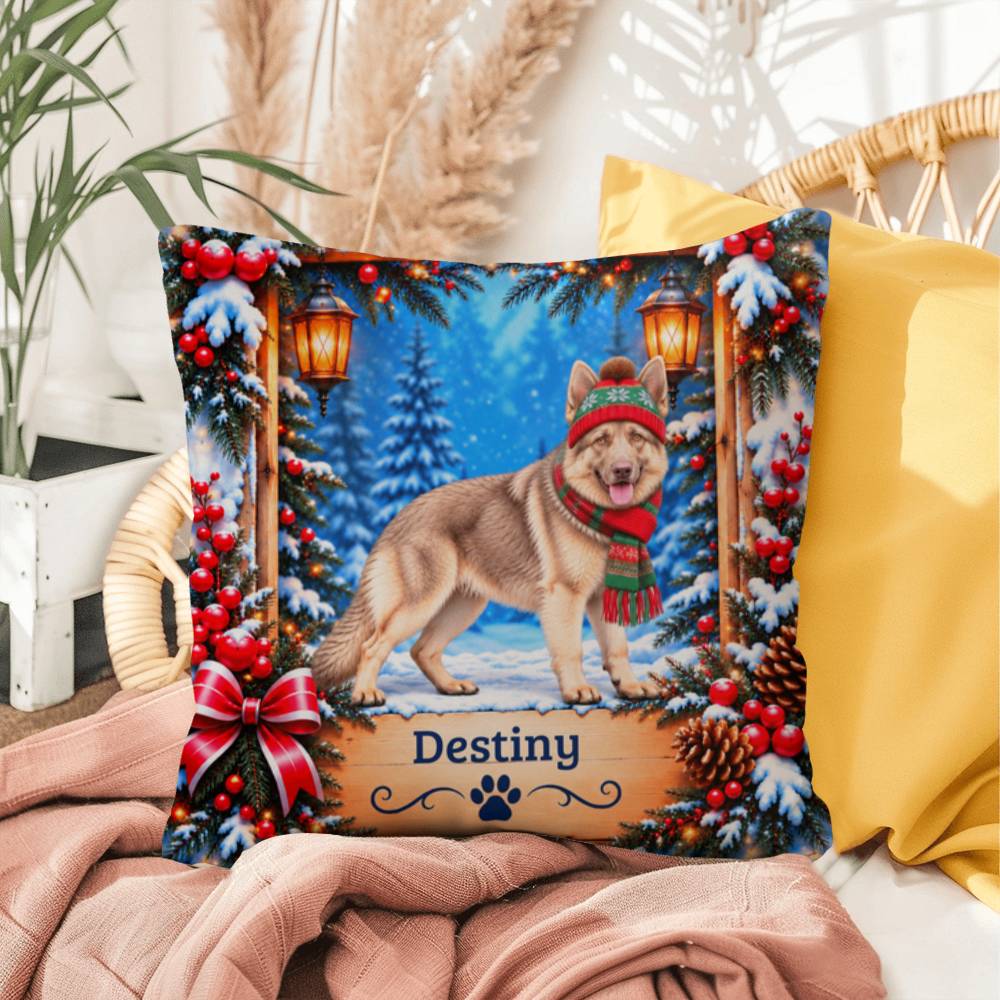 German Shepherd (Isabella Coat) - Personalized Woodland Throw Pillow, Custom Dog Name Winter Gift