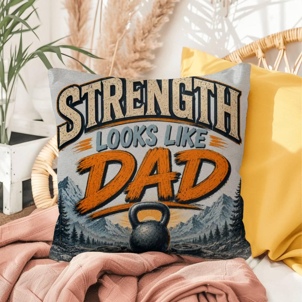 Shop our strength looks like dad throw pillow featuring the 16" x 16" style option from MySisterIsASurvivor.