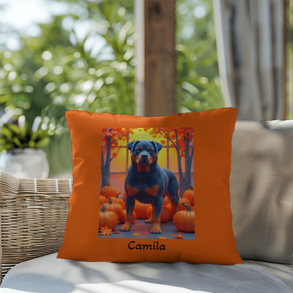 Blue Rottweiler indoor outdoor throw pillow with durable fabric, perfect home décor for dog lovers