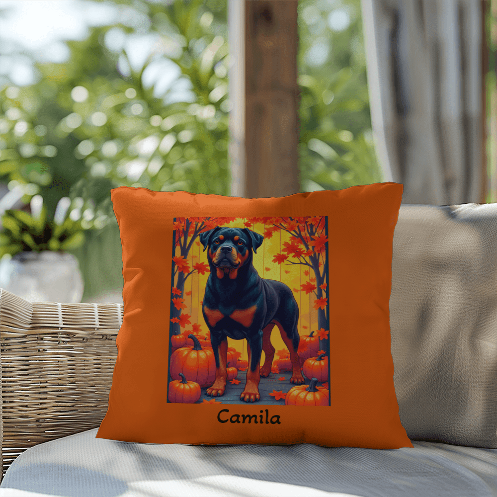 Black and Mahogany Rottweiler pillow, durable indoor outdoor personalized cushion for Rottie fans - MySisterIsASurvivor