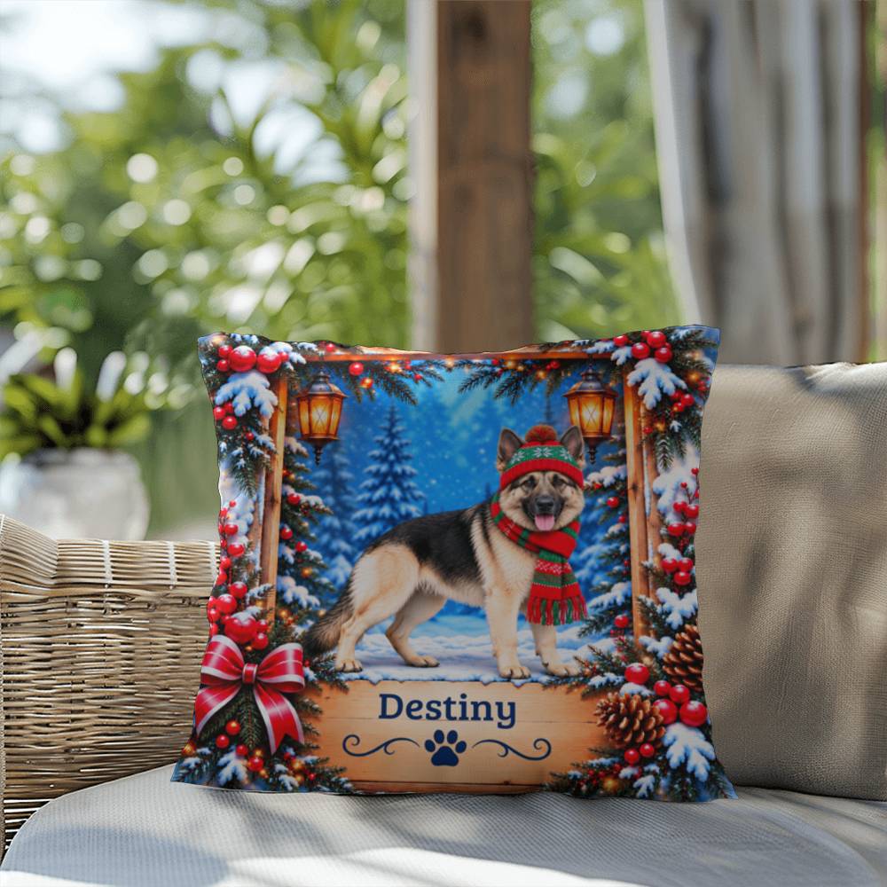 German Shepherd (Black & Cream Coat) - Personalized Winter Throw Pillow, Cozy Dog Name Gift