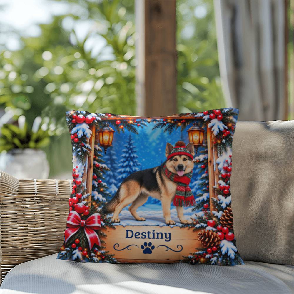 German Shepherd (Reverse Mask) - Personalized Winter Lodge Pillow, Custom Name Gift for GSD Fans