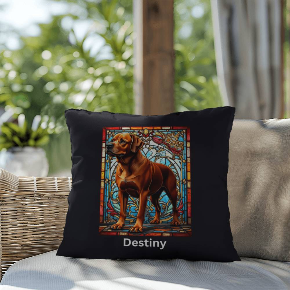 Rottweiler (Red) Indoor/Outdoor Pillow - Personalized Stained Glass Dog Tribute & Comfort Gift