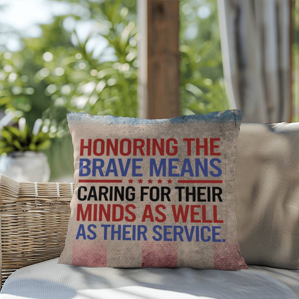 Honoring the Brave personalized outdoor pillow honoring veterans, PTSD warriors, and Memorial Day tribute