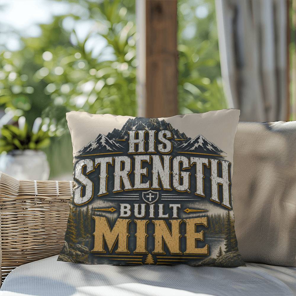 Shop our premium his strength built mine throw pillow from MySisterIsASurvivor.