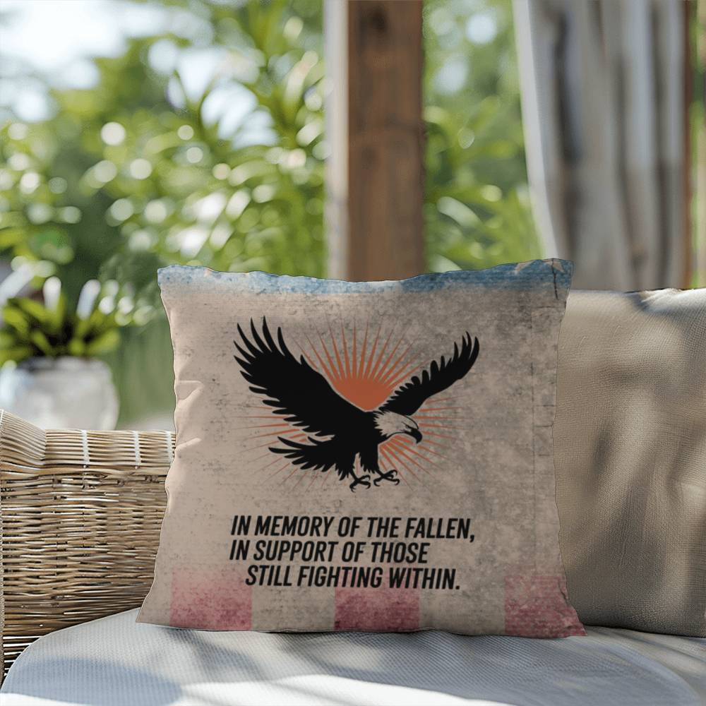 In Memory Of The Fallen Indoor/Outdoor Pillow: Resilient Comfort - Mental Health & Memorial Tribute