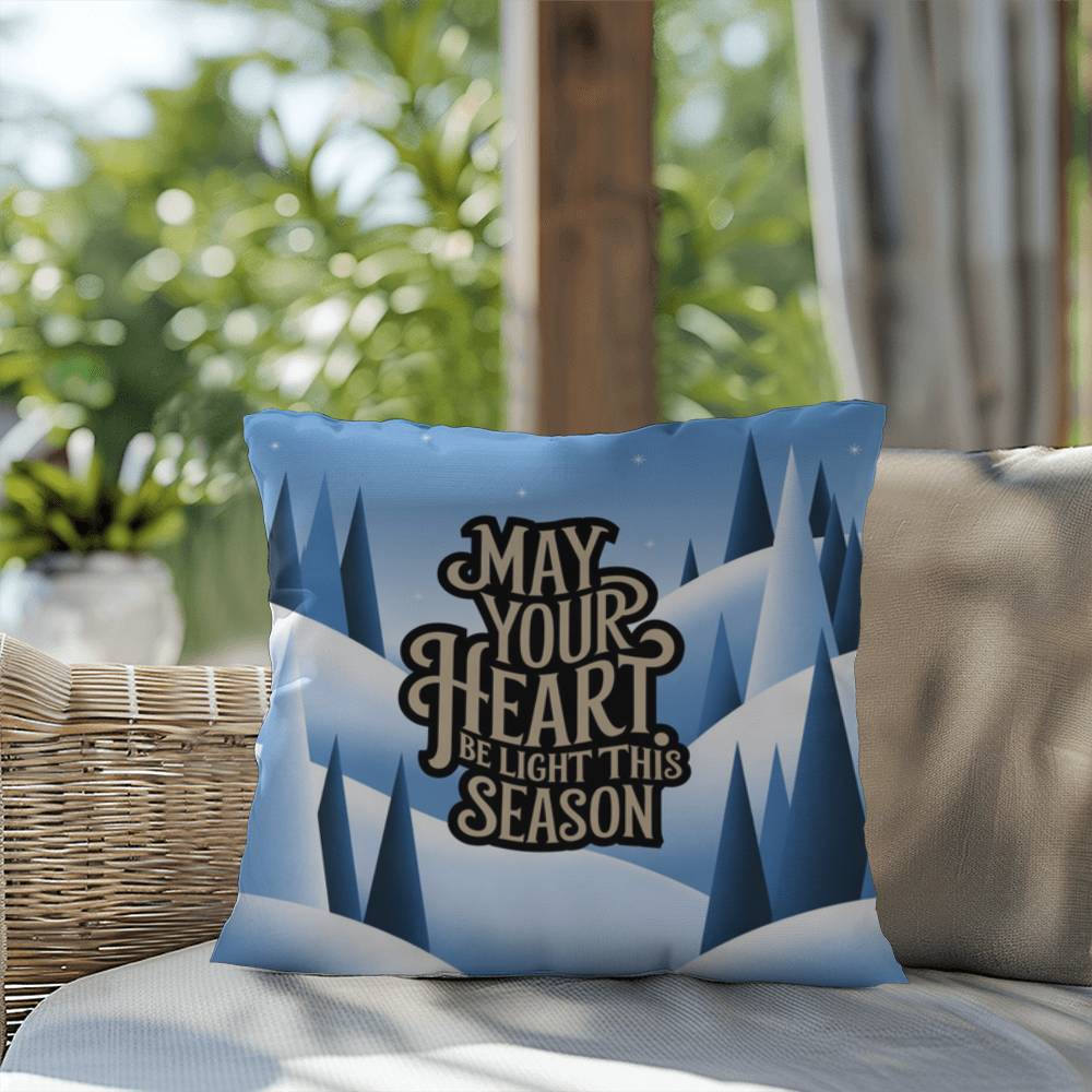 May Your Heart Be Light This Season Throw Pillow - Serene Christmas pillow for reflection