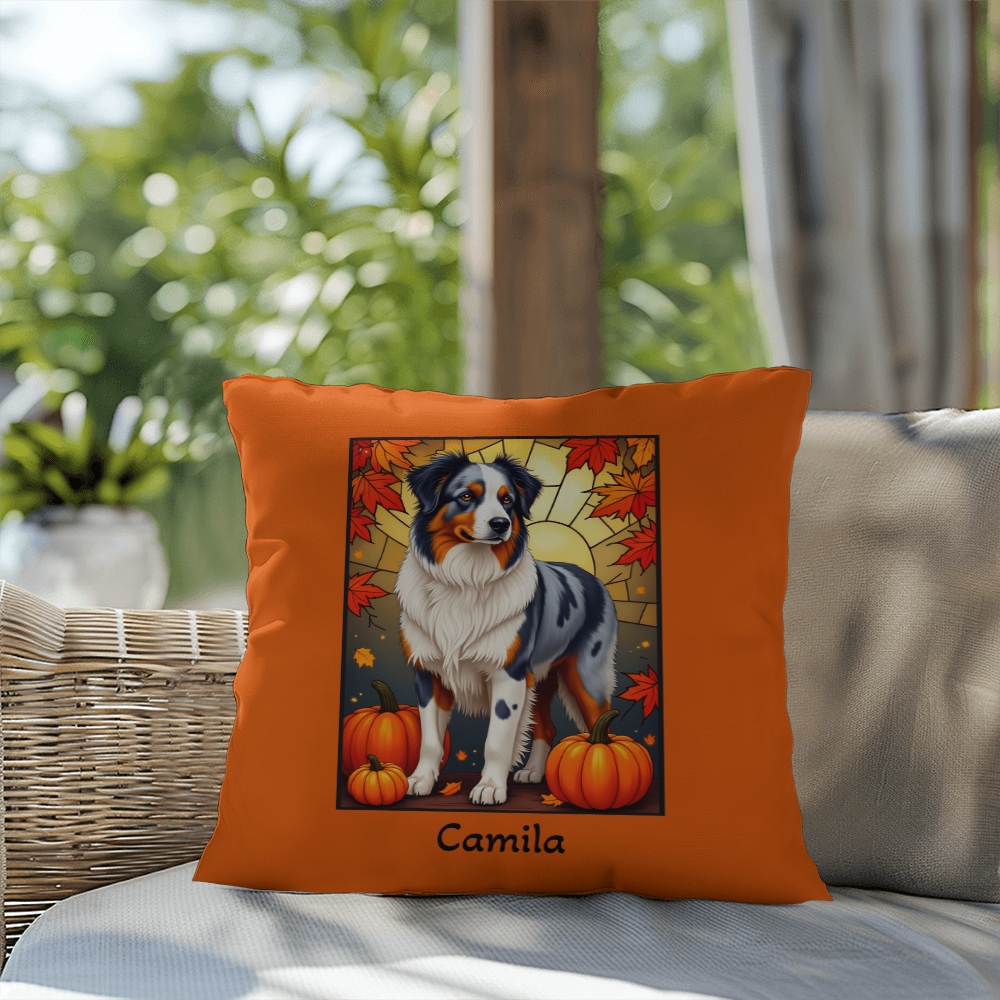Australian Shepherd Blue Merle Coat Pillow, Personalized Dog Cushion, Indoor Outdoor Aussie Gift