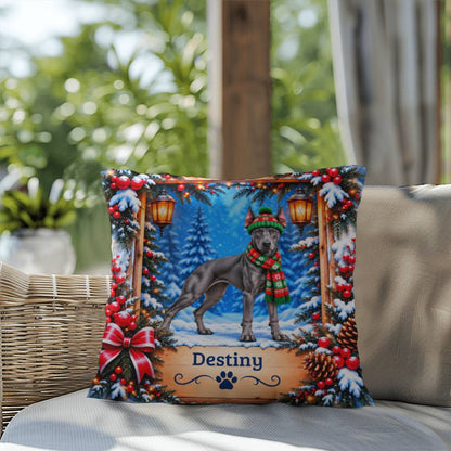 Doberman (Blue Coat) - Personalized Woodland Throw Pillow, Winter Gift for Dobie Owners