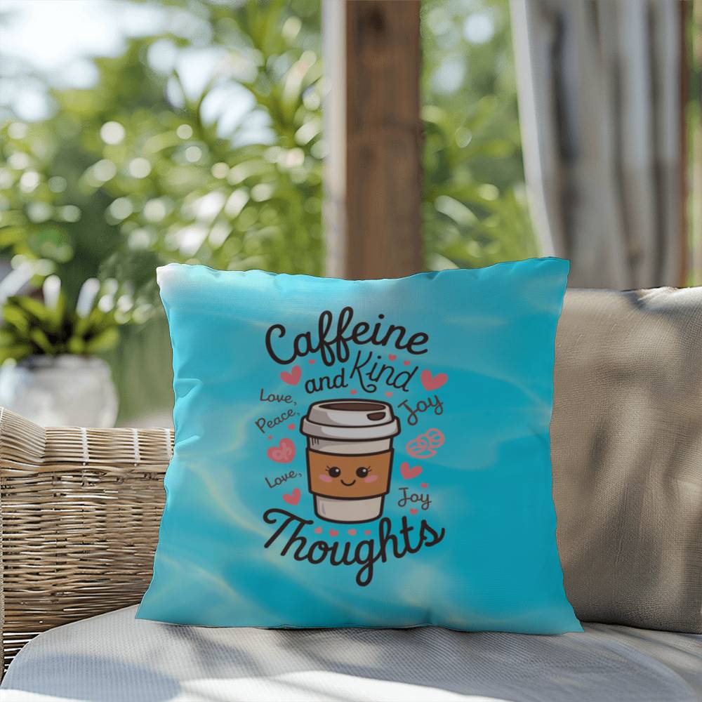 Caffeine And Kind Thoughts Indoor/Outdoor Pillow -Mental Health Support, Self-Care Decor, Anxiety Relief Throw Cushion