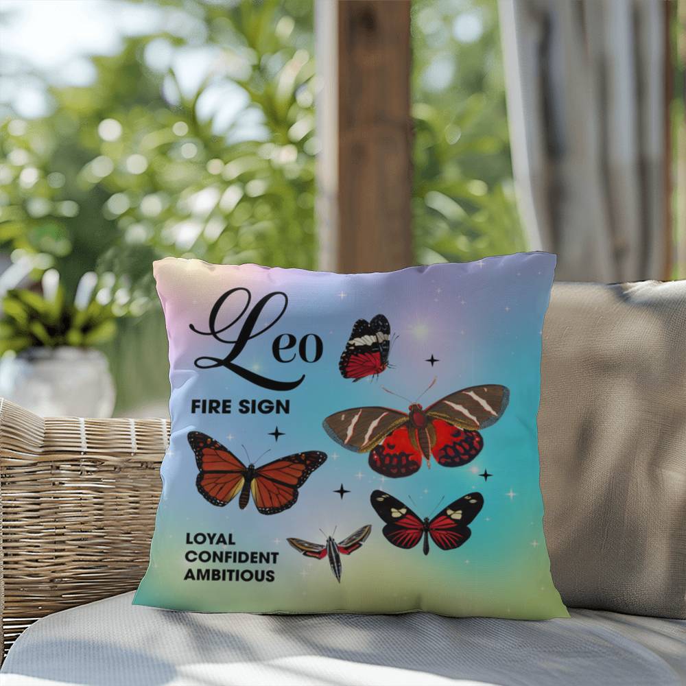 Leo Butterfly Indoor/Outdoor Pillow – Zodiac Astrology Decor, Boho Accent for Home & Patio