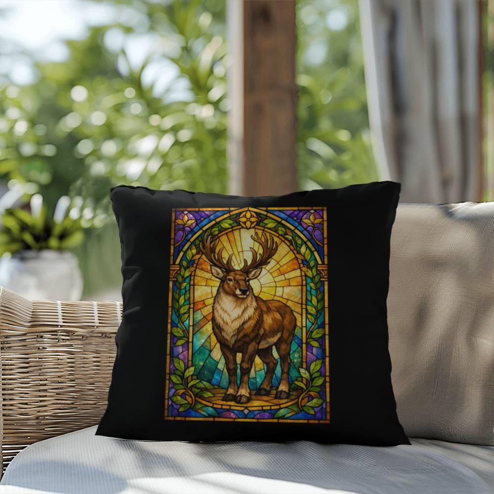Shop our premium reindeer stained glass style throw pillow from MySisterIsASurvivor.