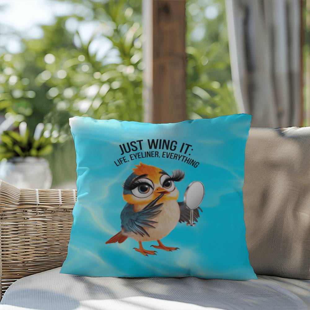 "Just Wing It: Life, Eyeliner, Everything" funny mental health mug, personalized coffee cup with affirmations for anxiety relief.