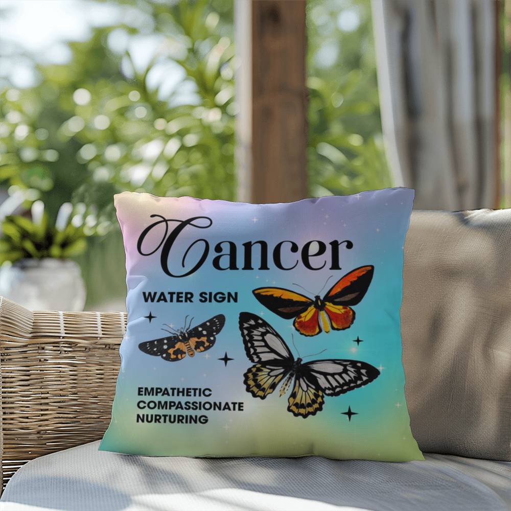 Cancer Butterfly Indoor/Outdoor Pillow – Zodiac Astrology Decor, Boho Accent for Home & Patio