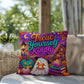 Treat Yourself Kindly message with self care inspired Halloween artwork on a decorative pillow
