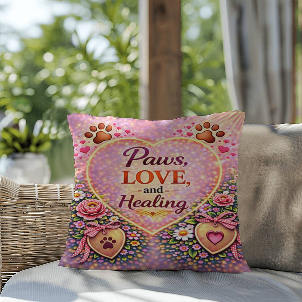 Shop our premium paws love and healing throw pillow from MySisterIsASurvivor.