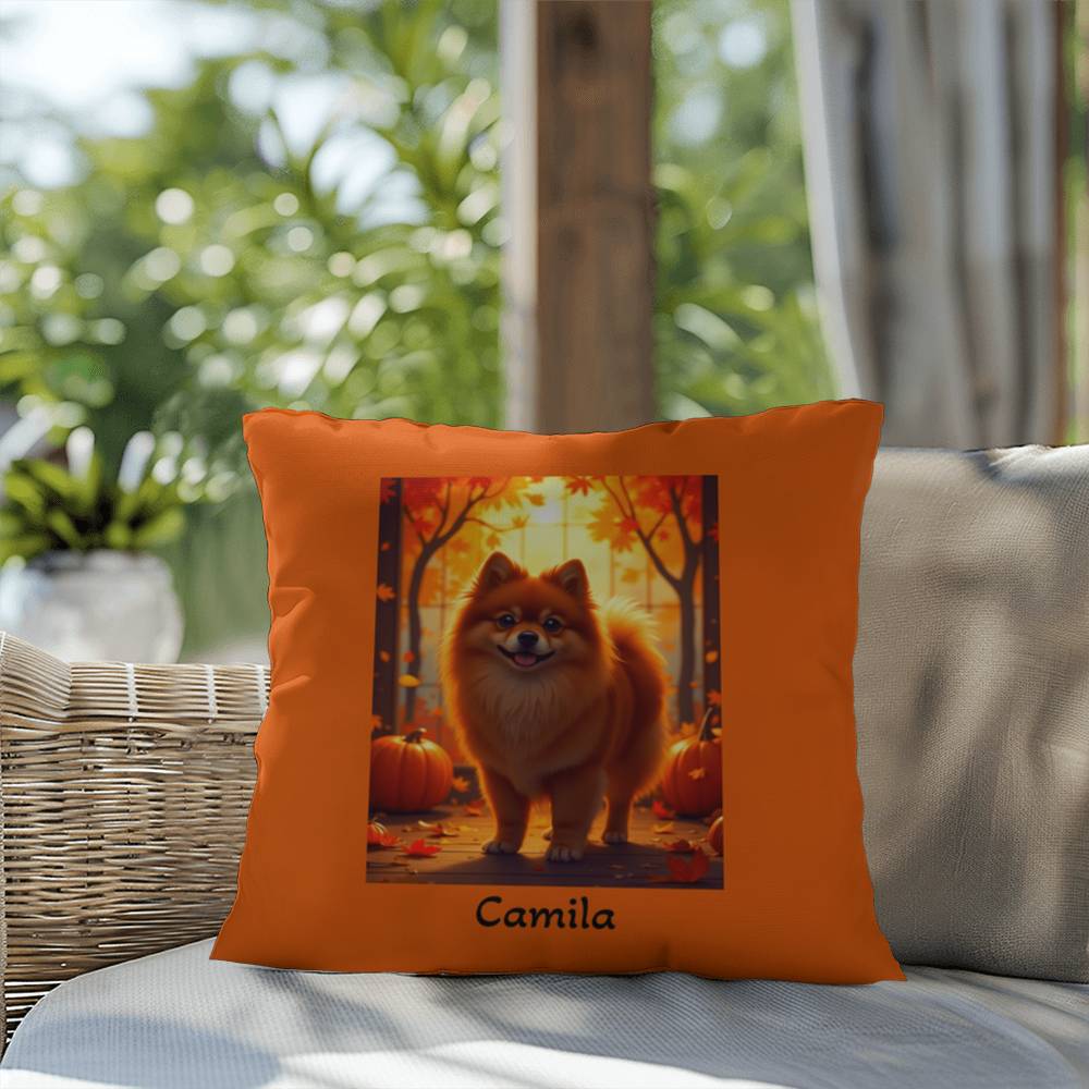 Red Pomeranian indoor outdoor pillow, custom dog cushion, cute pet lover accent throw pillow