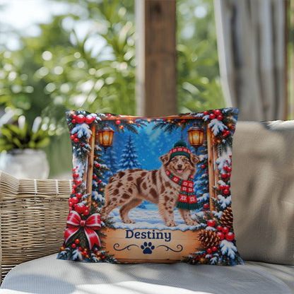 Australian Shepherd (Red Merle Coat) - Personalized Blue-Eyed Aussie Pillow for Cozy Winter Homes