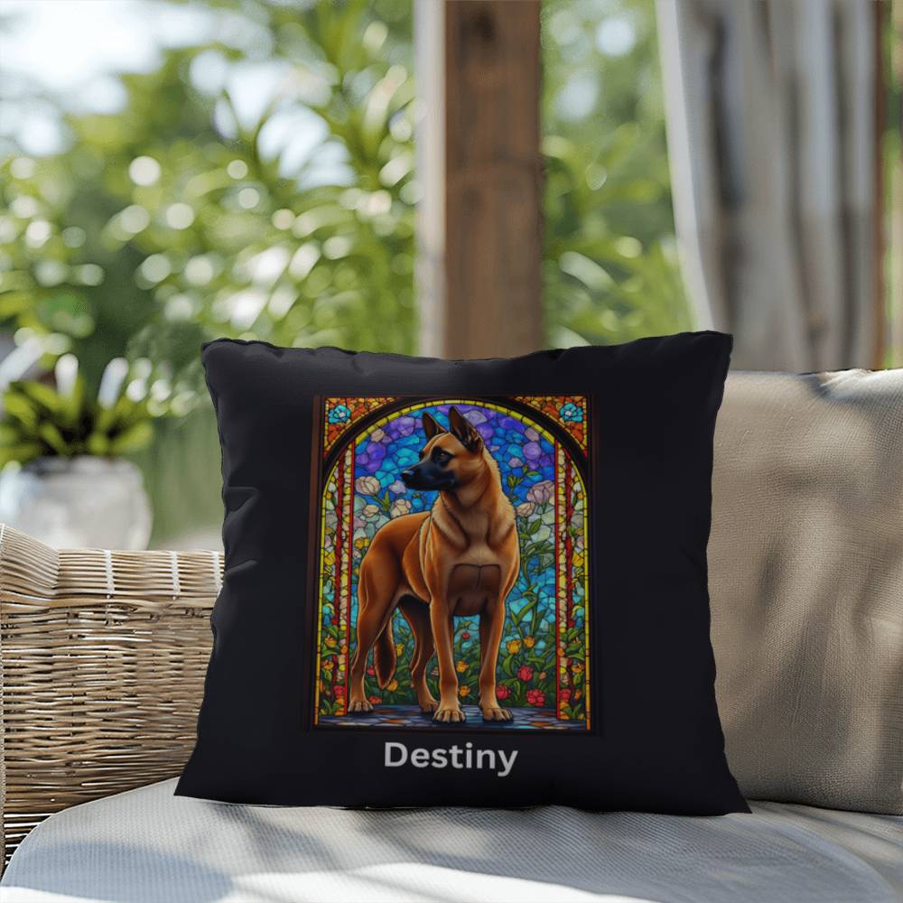 Belgian Malinois (Red) Indoor/Outdoor Pillow - Personalized Stained Glass Dog Tribute & Comfort Gift