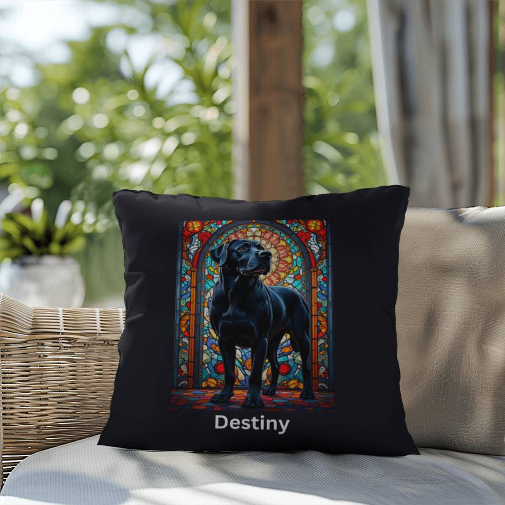 Rottweiler (Black) Indoor/Outdoor Pillow - Personalized Stained Glass Dog Tribute & Comfort Gift