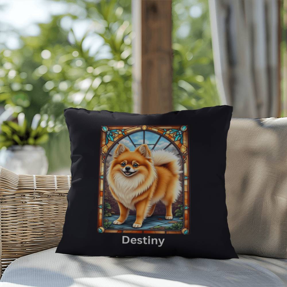 Pomeranian (Orange Sable) Indoor/Outdoor Pillow - Personalized Stained Glass Dog Tribute & Comfort Gift