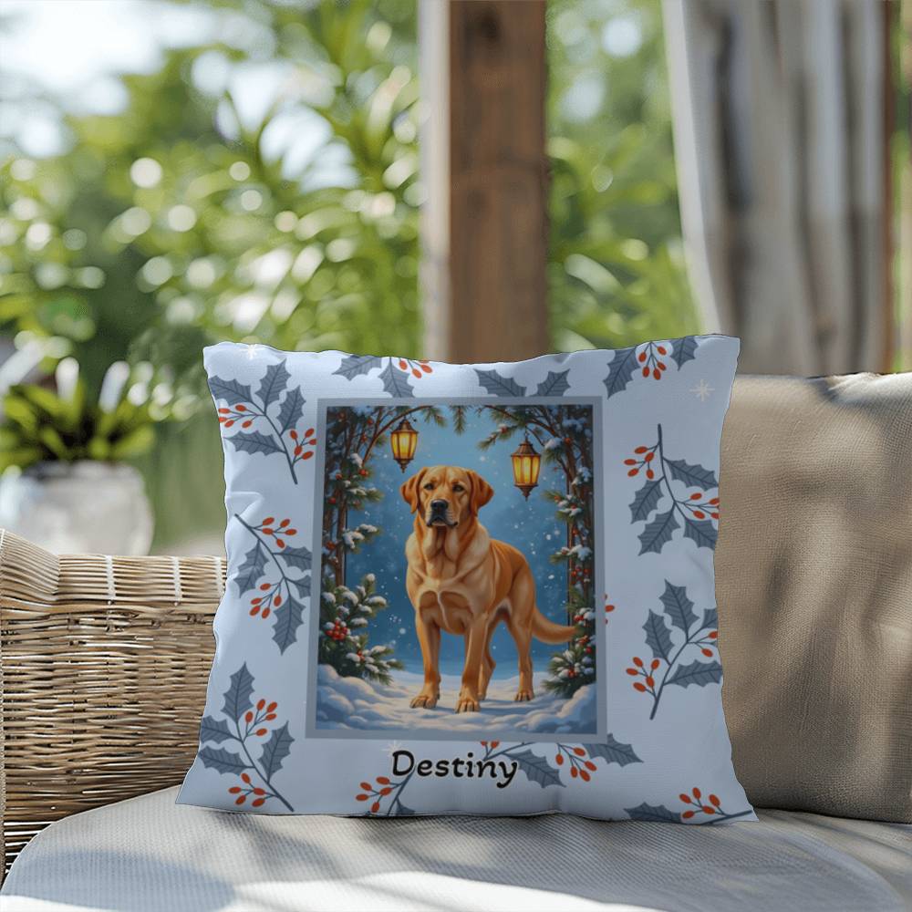 Labrador Retriever Yellow Pillow - Seasonal Labrador throw pillow, winter indoor dog decor, cozy accent