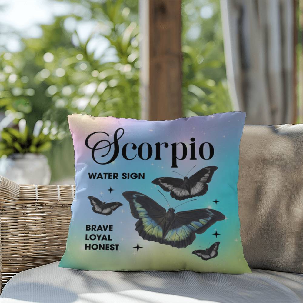 Scorpio Butterfly Indoor/Outdoor Pillow – Zodiac Astrology Decor, Boho Accent for Home & Patio