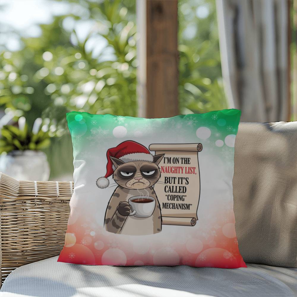 I’m on the Naughty List (Cat) Throw Pillow - Funny Christmas pet lover holiday decorative pillow