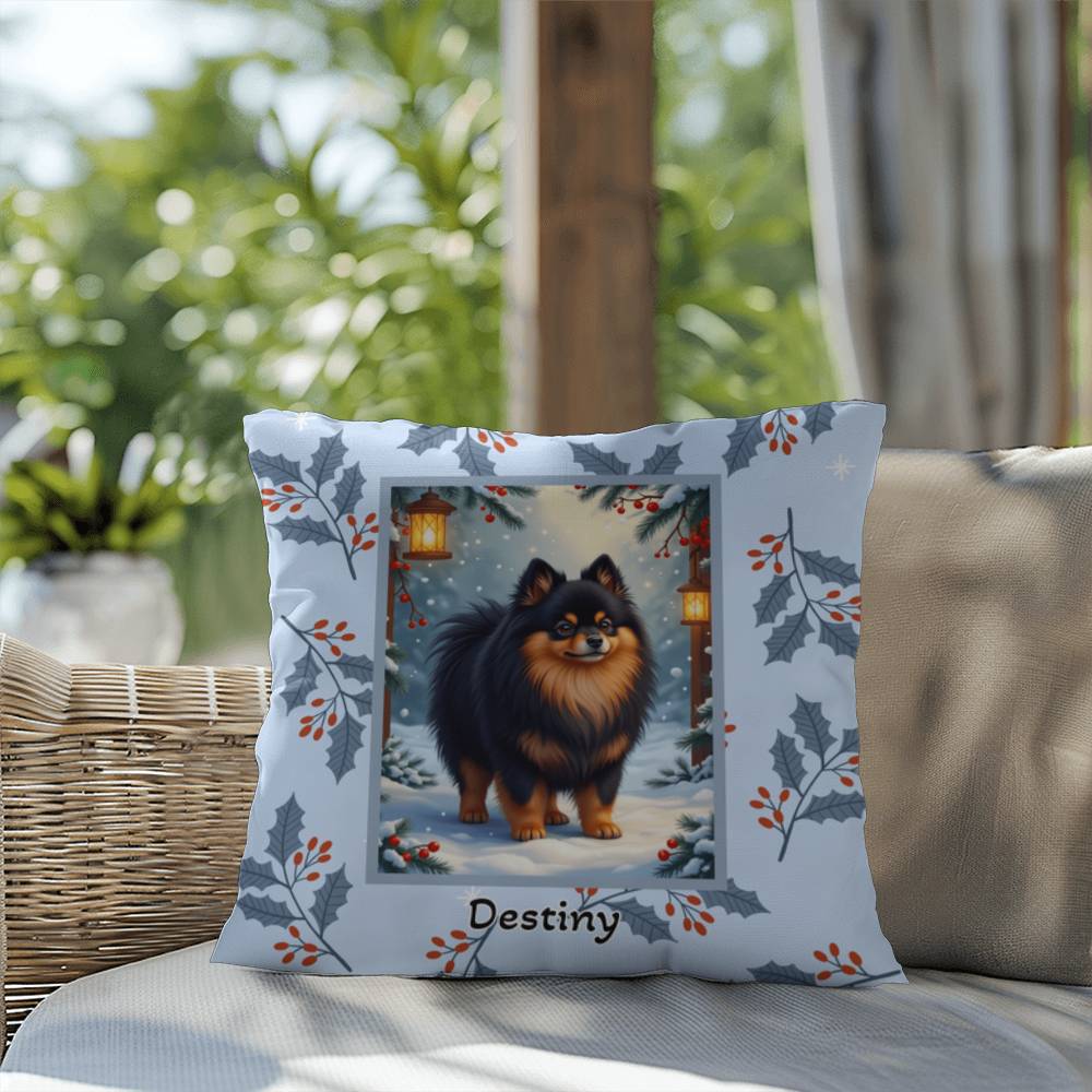 Pomeranian Black & Tan Pillow - Winter Pom throw pillow, festive dog accent, cozy indoor home decor