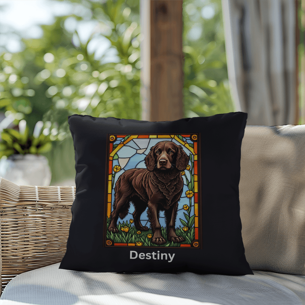 American Water Spaniel Stained Glass Pillow, custom throw for couch, garden, and pet lovers