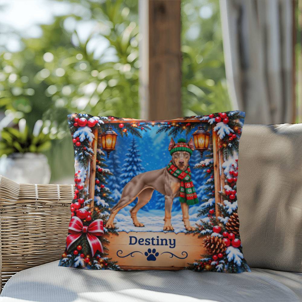 Doberman (Fawn Isabella & Tan Coat) - Personalized Snowy Pine Pillow for Doberman Parents
