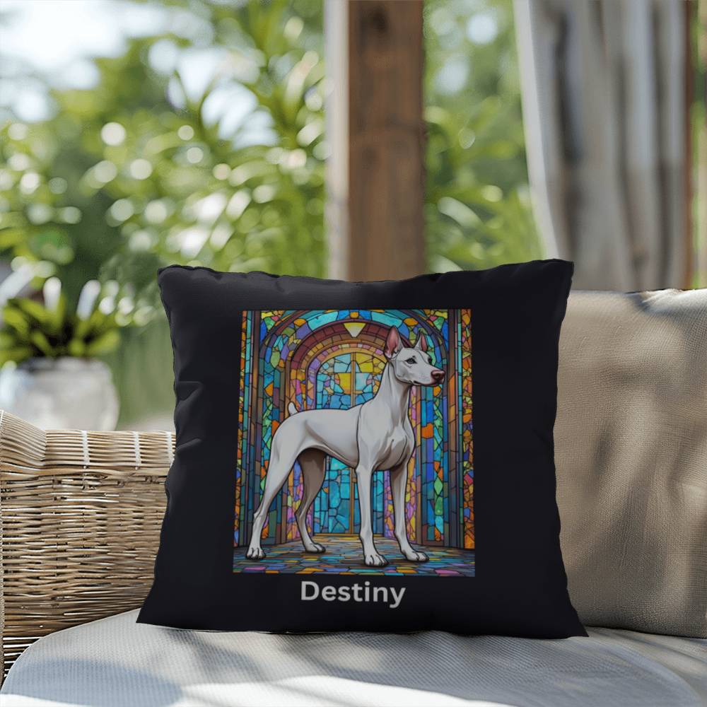 Doberman Pinscher (White) Indoor/Outdoor Pillow - Personalized Stained Glass Dog Tribute & Comfort Gift