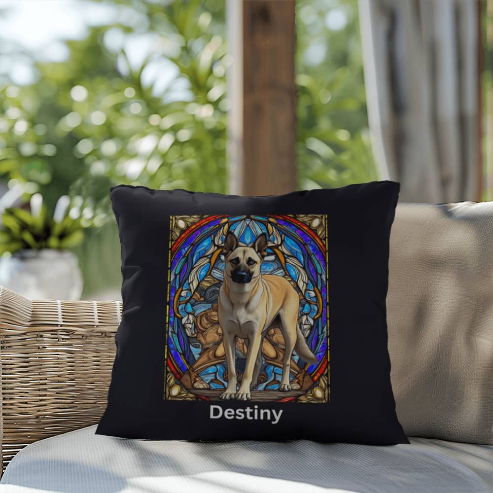 Belgian Malinois (Cream) Indoor/Outdoor Pillow - Personalized Stained Glass Dog Tribute & Comfort Gift