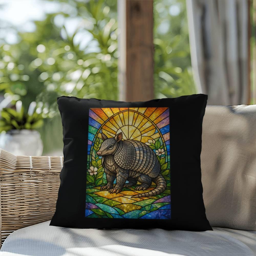 Shop our premium armadillo stained glass style throw pillow from MySisterIsASurvivor.