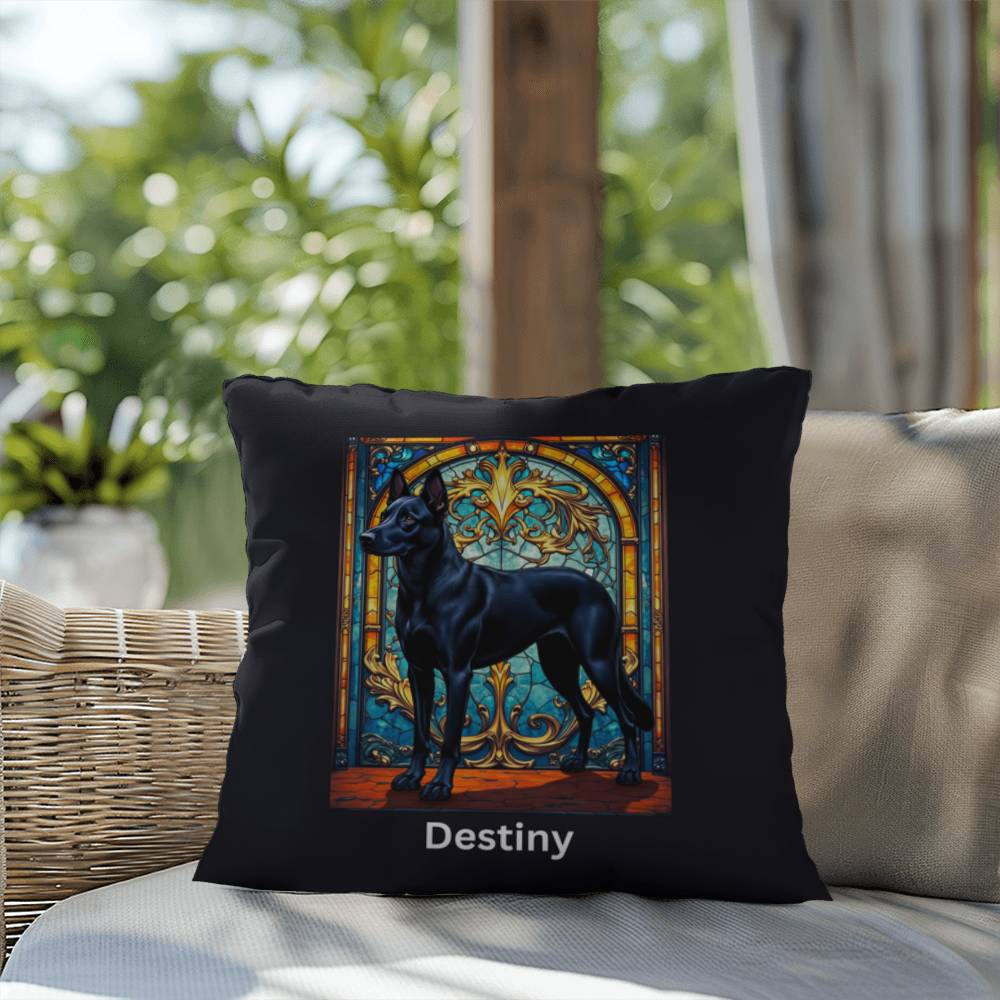 Belgian Malinois (Black) Indoor/Outdoor Pillow - Personalized Stained Glass Dog Tribute & Comfort Gift