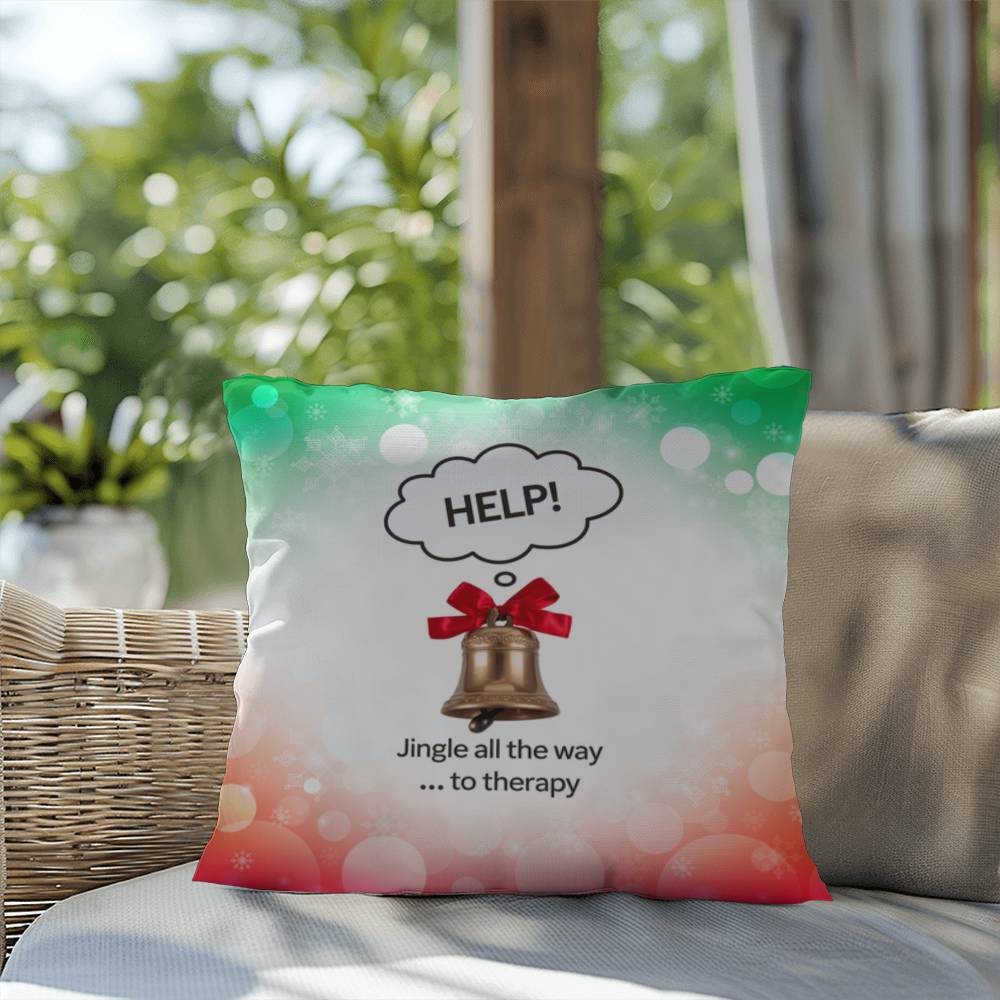 Jingle All the Way to Therapy Throw Pillow - Holiday mental health funny Christmas décor pillow