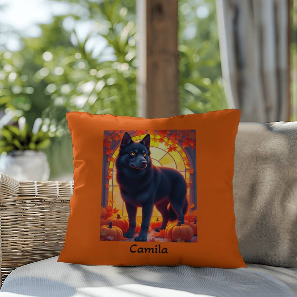 Black Siberian Husky pillow amber eyes, personalized indoor outdoor dog cushion for Husky lovers - MySisterIsASurvivor