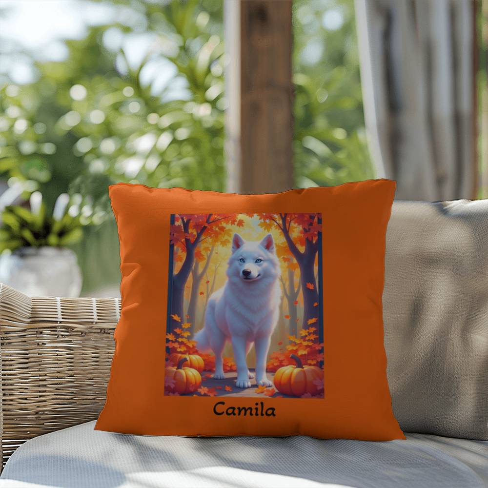 White Husky pillow, personalized indoor outdoor dog cushion, cozy home accent - MySisterIsASurvivor