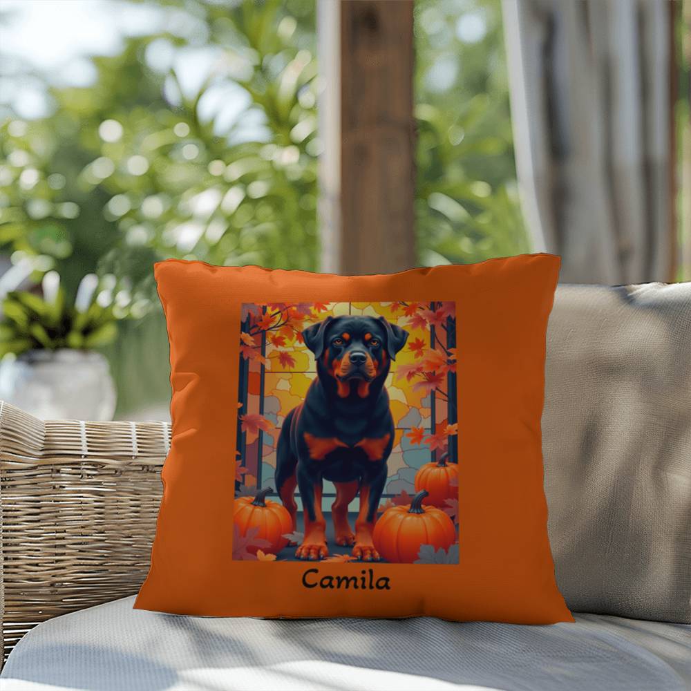 Rottweiler Black & Rust Coat Pillow, Personalized Indoor Outdoor Dog Cushion, Water-Resistant