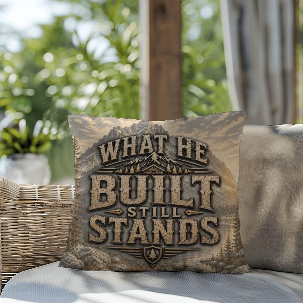 Shop our premium what he built still stands throw pillow from MySisterIsASurvivor.