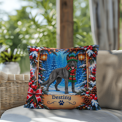 Belgian Malinois (Blue Slate Coat) - Personalized Winter Forest Pillow, Custom Dog Name Gift