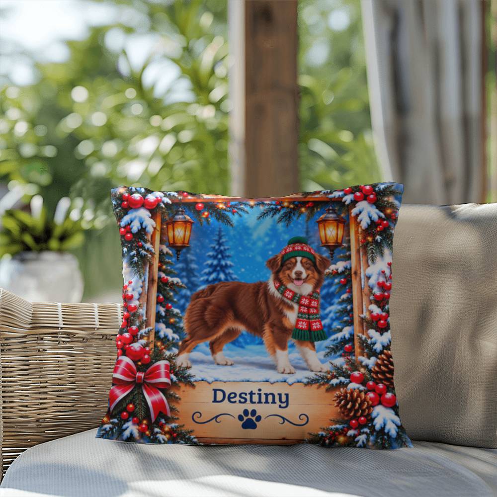 Australian Shepherd (Red Tri-Color Coat) - Personalized Aussie Throw Pillow, Dog Lover Winter Decor