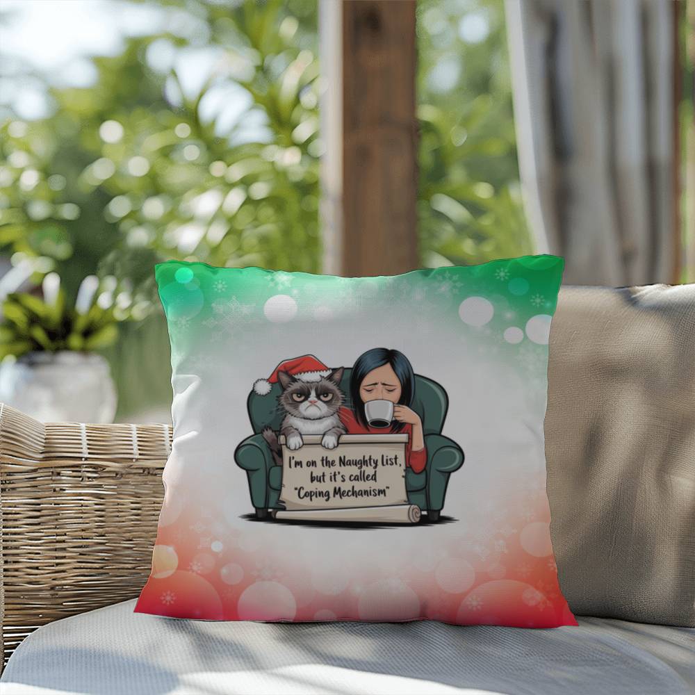 I’m on the Naughty List (Woman and Cat) Throw Pillow - Christmas humor gift pillow for home