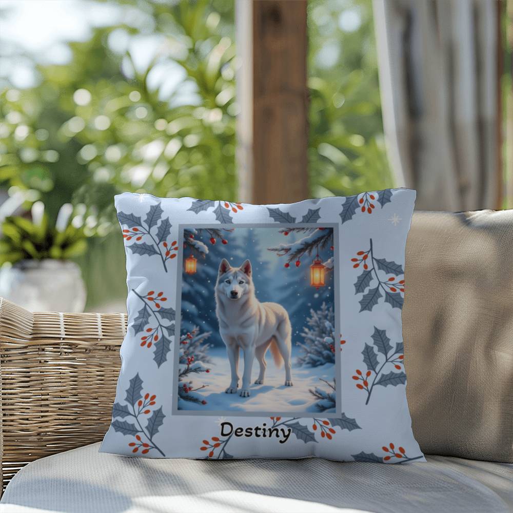 Husky Silver Pillow - Arctic Husky pillow, winter dog home decor, cozy indoor/outdoor throw