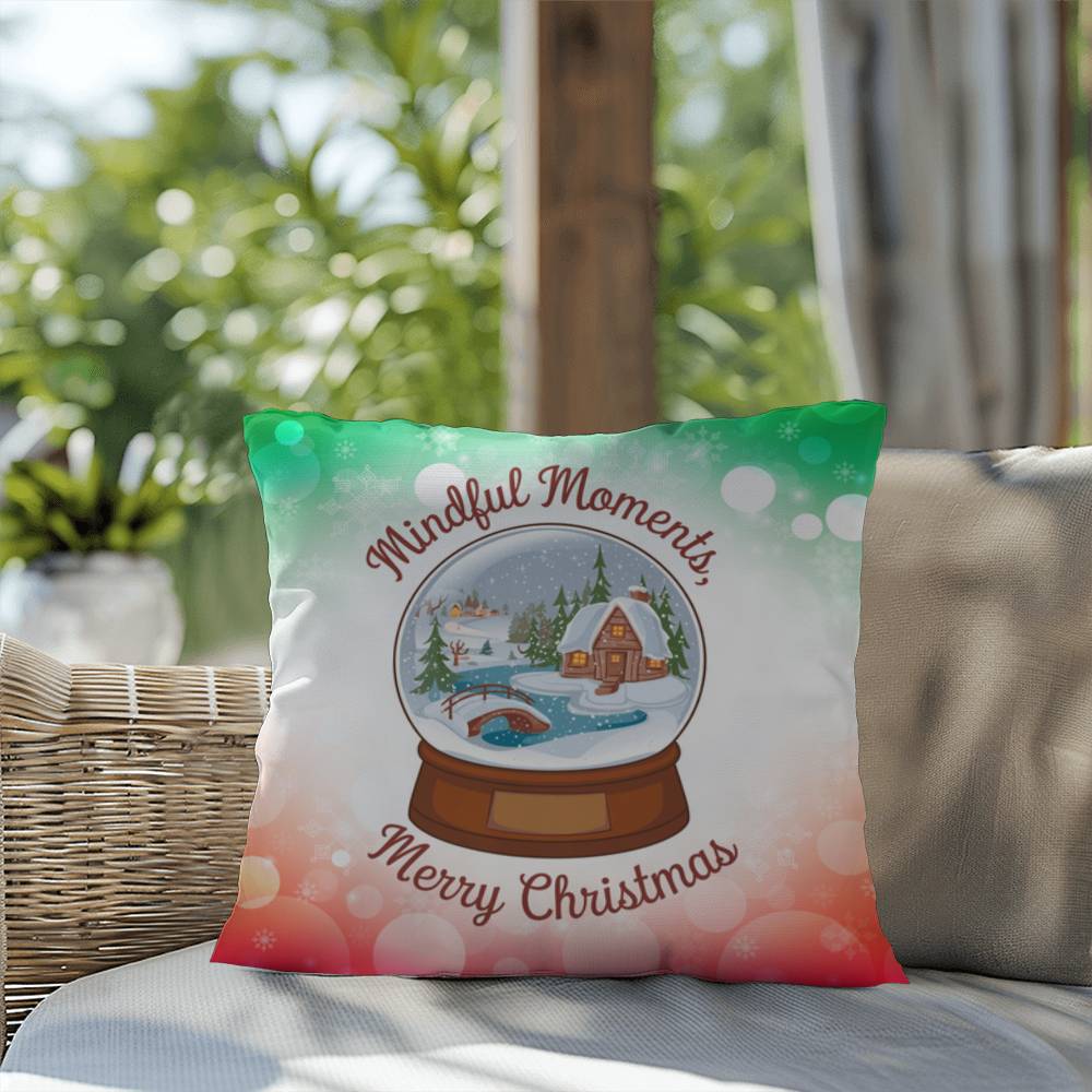 Mindful Moments, Merry Christmas Throw Pillow - Holiday mental health Christmas quote pillow