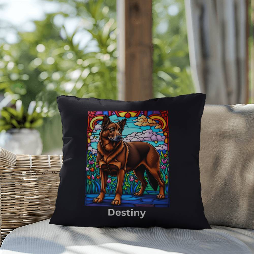 German Shepherd (Liver) Indoor/Outdoor Pillow - Personalized Stained Glass Dog Tribute & Comfort Gift