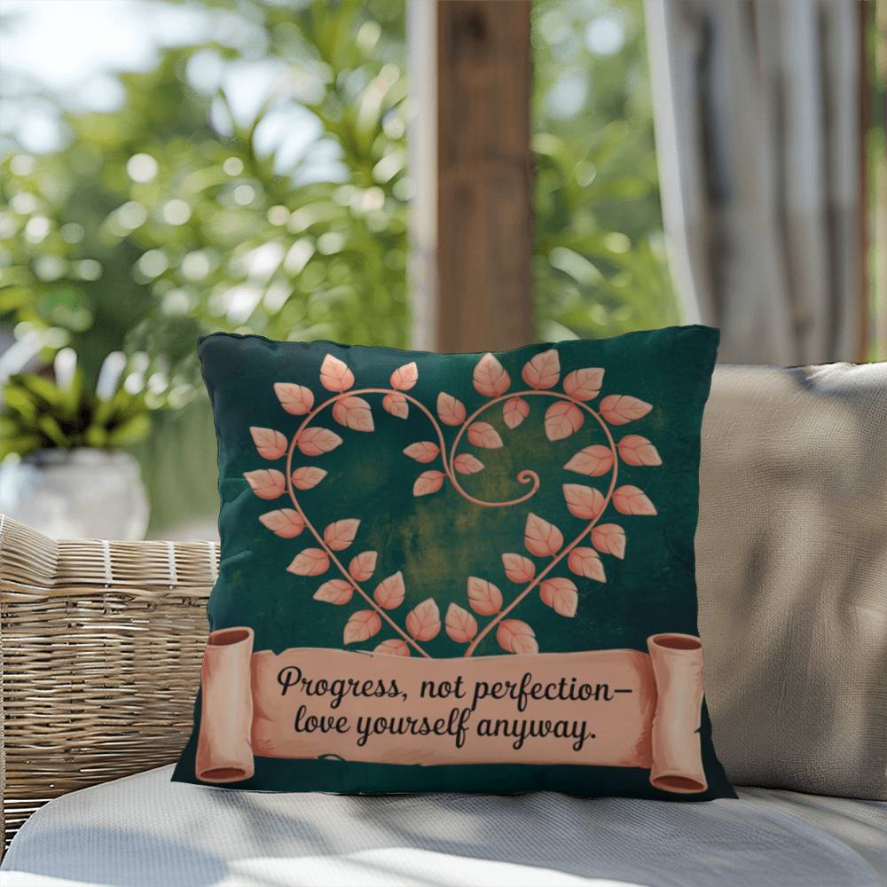 Progress, Not Perfection - Love Yourself Anyway: Indoor/Outdoor Pillow Self-Care for Relaxation, Mindfulness & Emotional Wellness