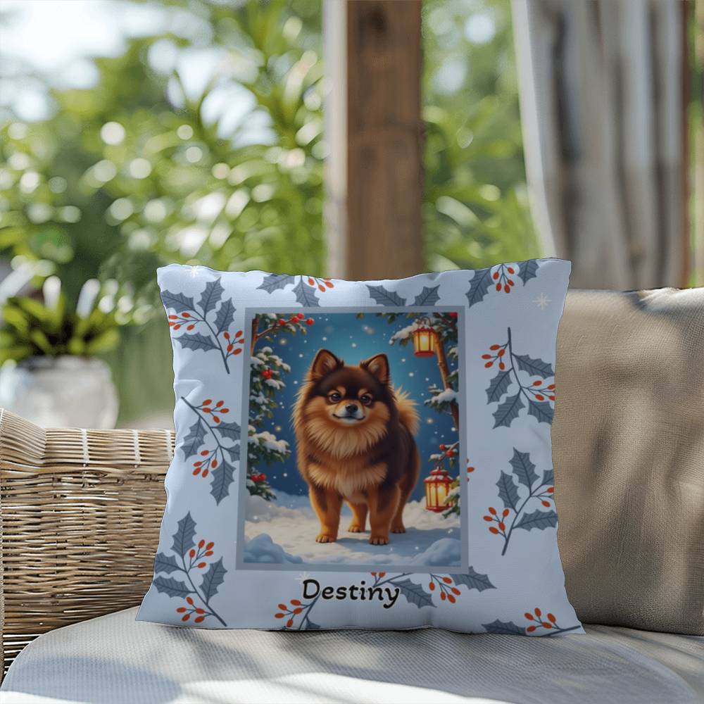 Pomeranian Chocolate & Tan Pillow - Winter Pom pillow, festive dog lover throw, indoor accent decor